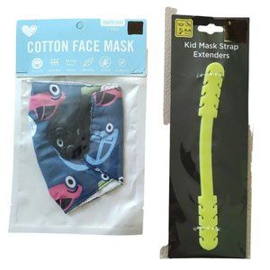 Lot of 2 Cotton Non-Medical Car Face Mask Youth Size & Kids Mask Strap Extender